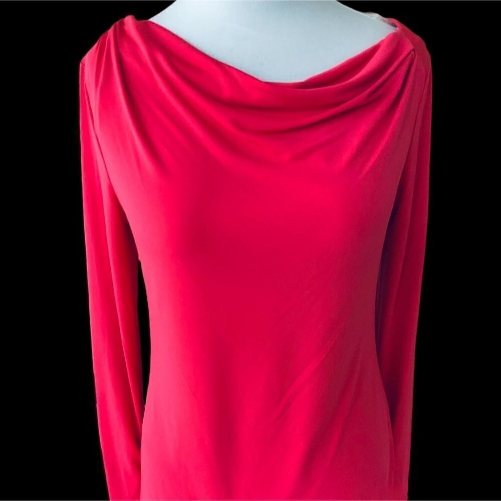 ANNE KLEIN LADIES LS COWL RUCHED SOLID PINK TOP TUNIC BLOUSE SHIRT EUC M